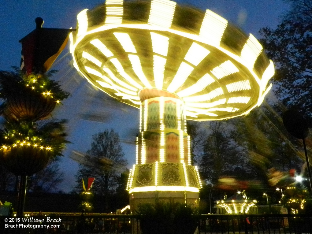All lit up at night.