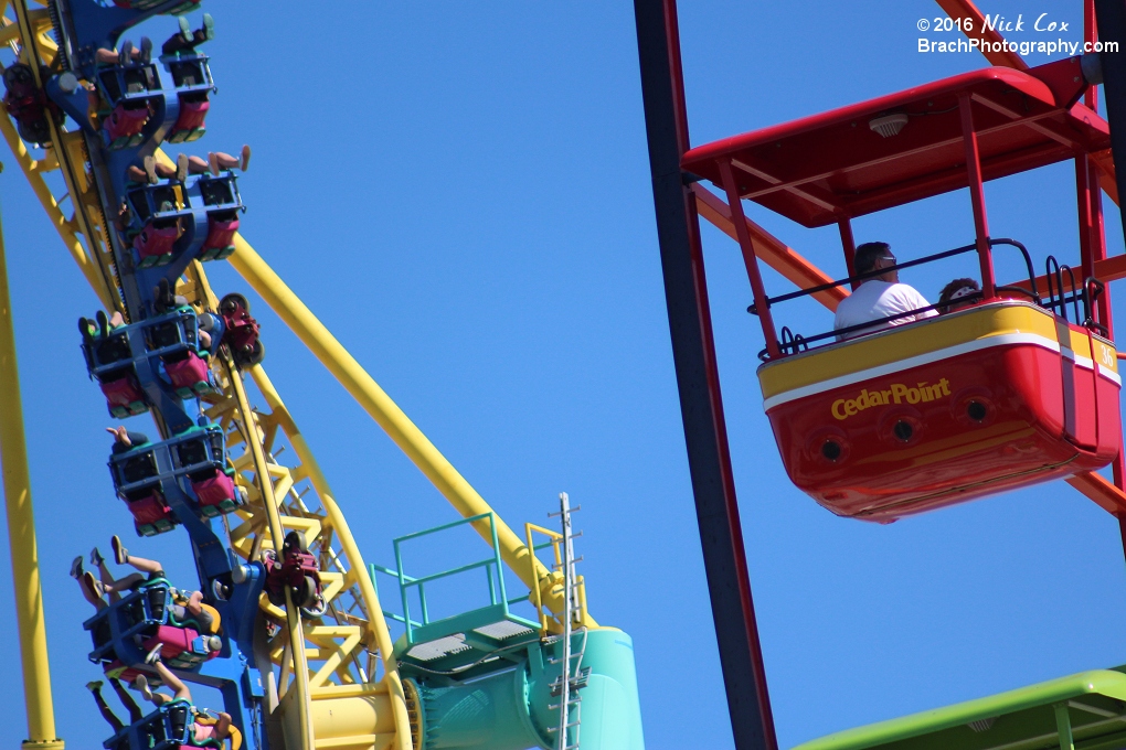 A gondola with the Wicked Twister in the background.