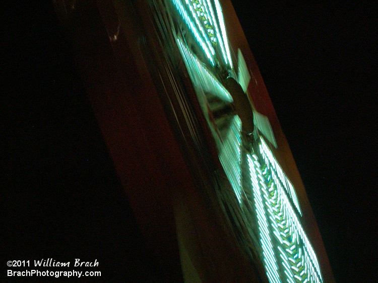 Dorney's Enterprise has two colors of lights on it at night.  Green as you see here.