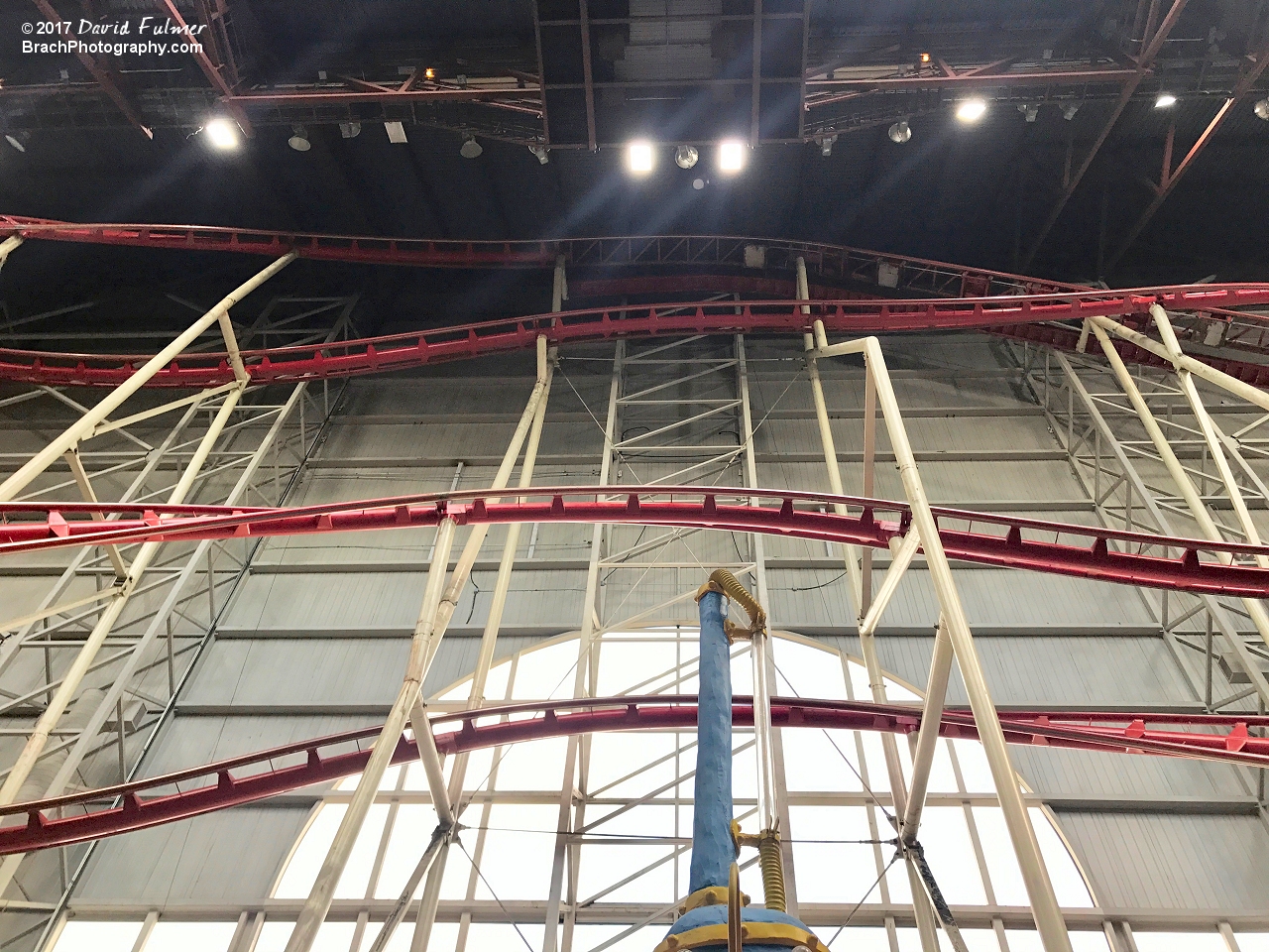 Top of the lift hill seen hiding in the darkness up there.