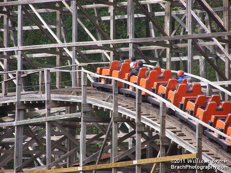 Orange train running the course.