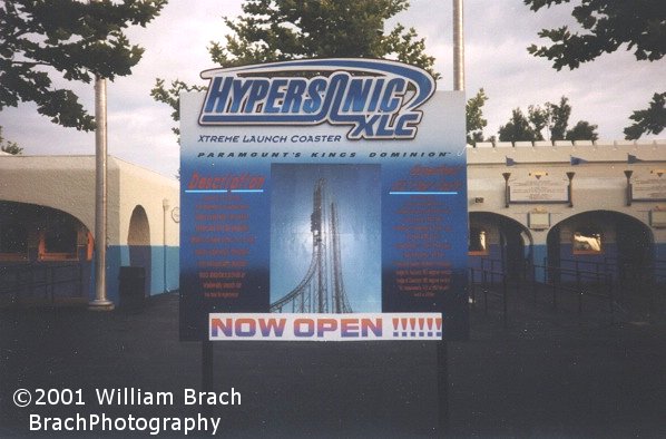 Sign outside the park's entrance informing visitors to the park that their new ride is now open.