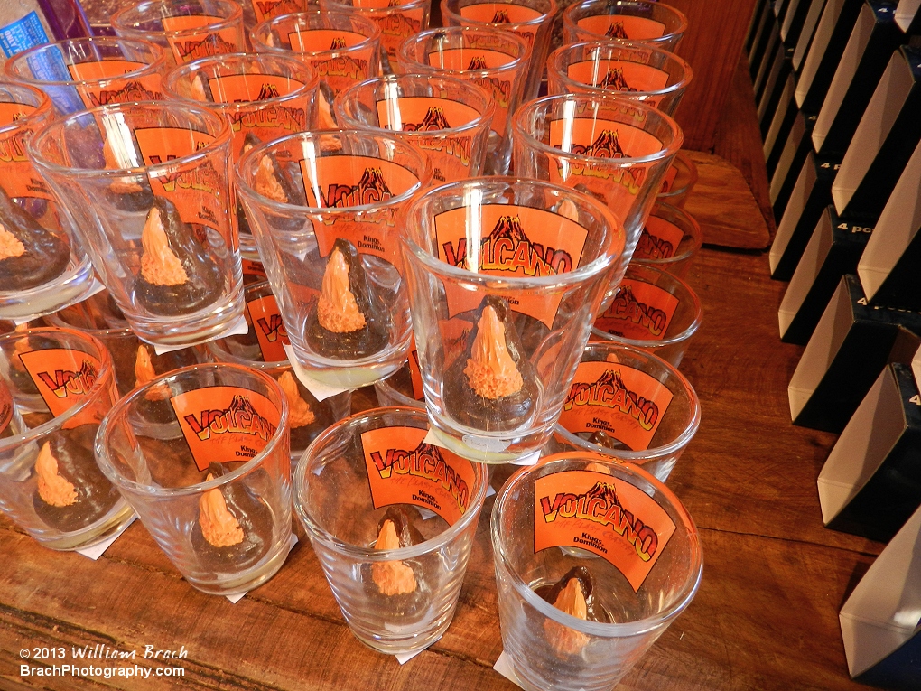 Volcano shotglasses available in the merchandise area by Volcano.