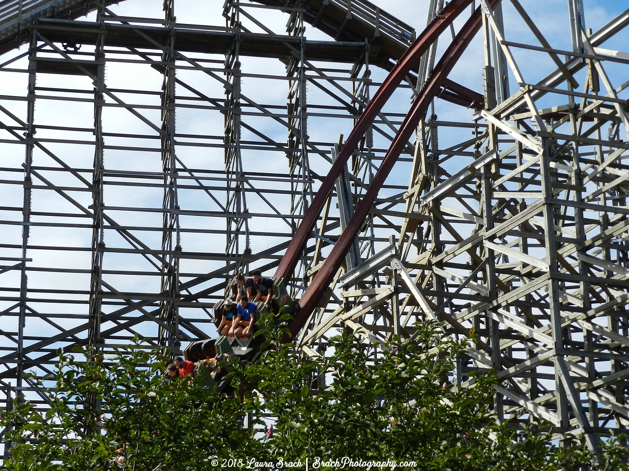Green train coming out of the first drop.