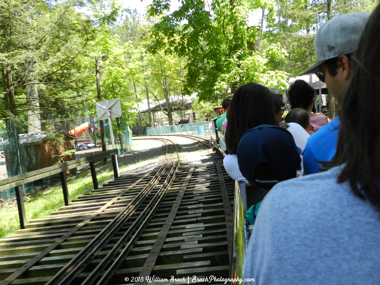 Going over a train bridge while riding the Pioneer Train.