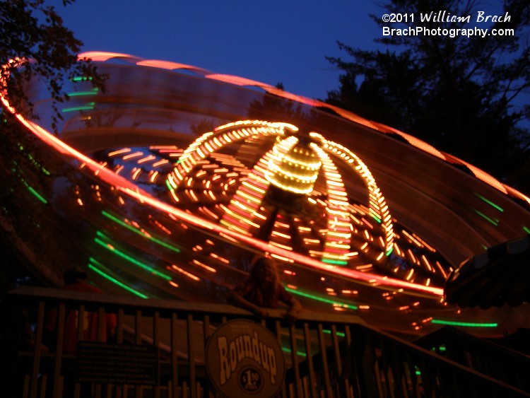Night view of Round Up in motion.