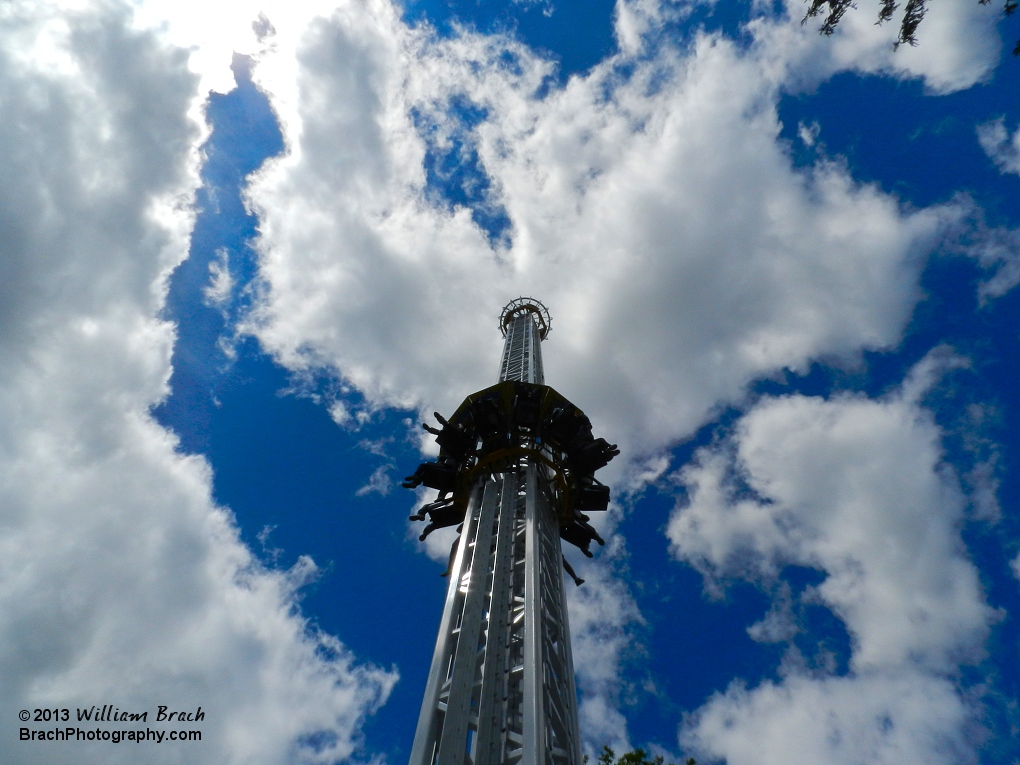 Looking up at the ride.