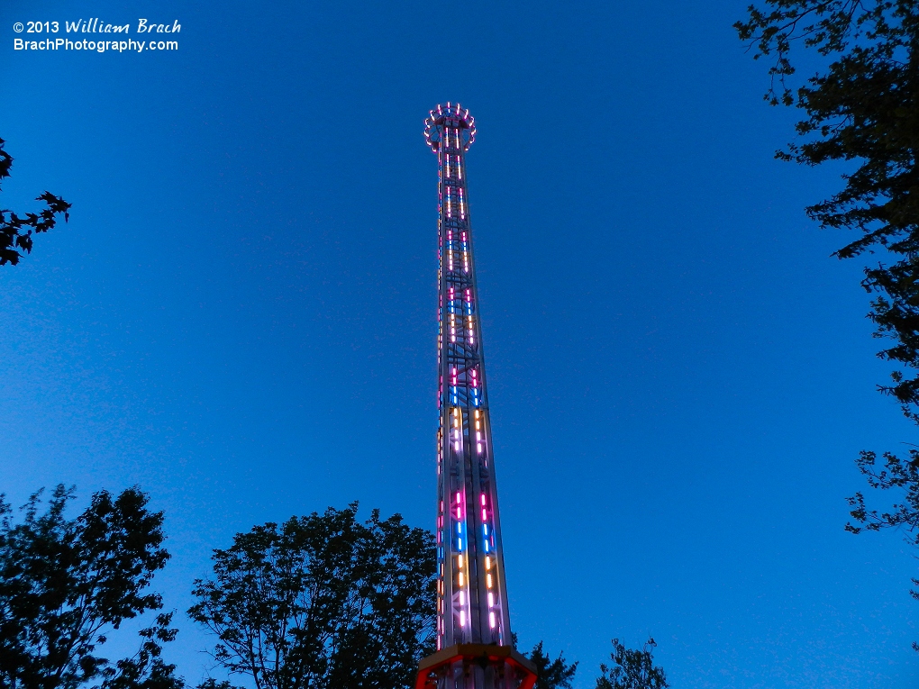 Very pretty colored lights on StratosFear at dusk.