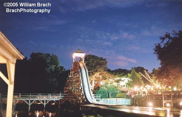 Log Flume ride at dusk.  Beautiful colors!