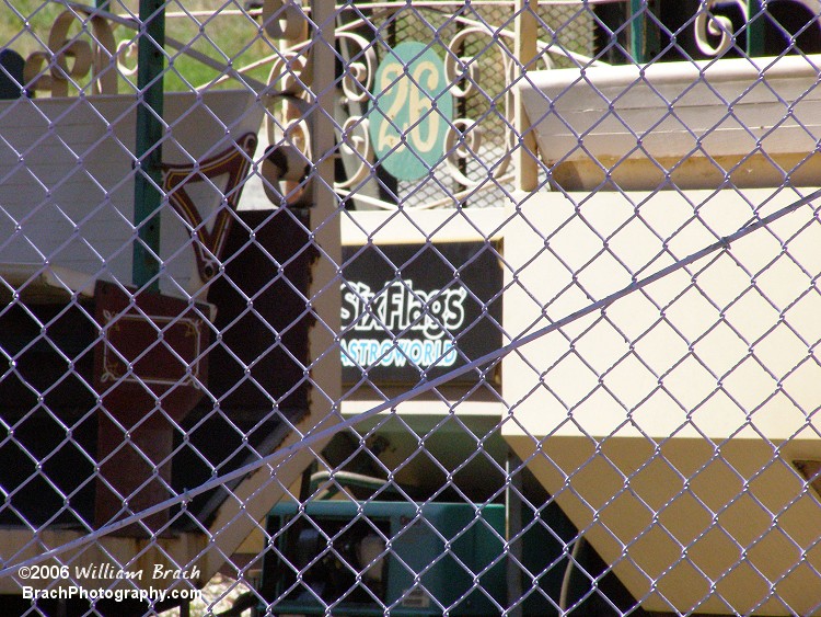 Six Flags Astroworld signage on the 610 Limited railroad cars from Houston, Texas on site near Joker's Jinx.