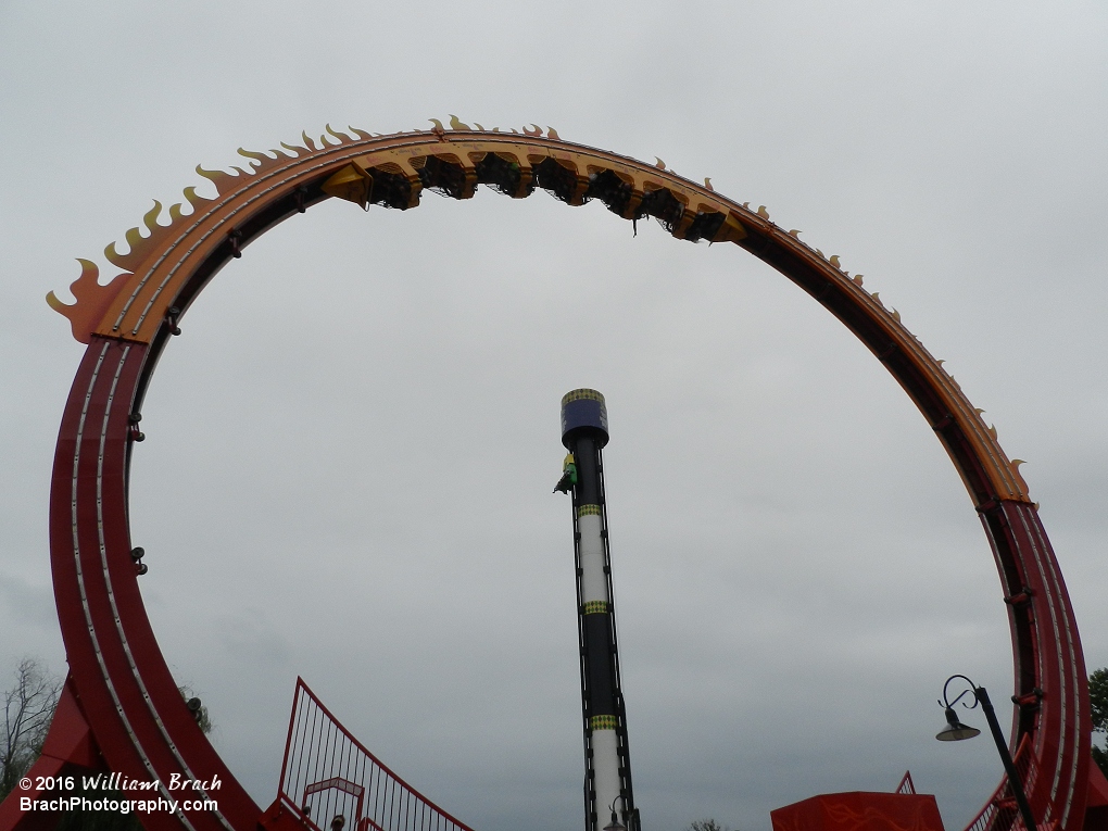Bourbon Street Fireball holds riders at the top for a few seconds before falling back down.