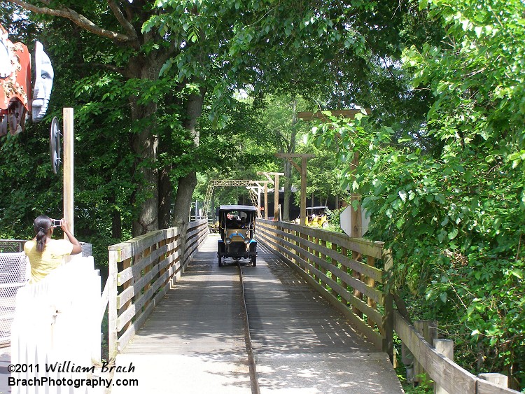 Car crossing the bridge back towards the station.