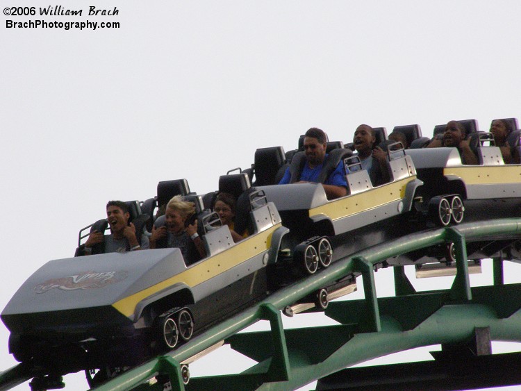 Viper's yellow train going down the first drop.