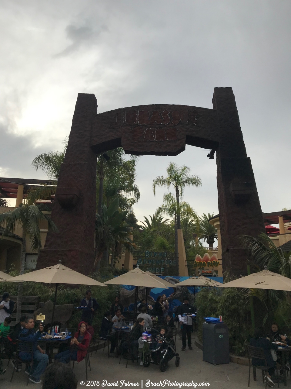 Entrance gates to Jurassic Park  section of the park and the River Adventure Ride.